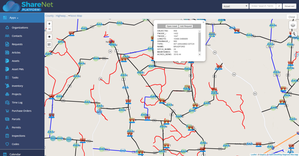 Municipal assets on an Esri ArcGIS map layer in NovoGov