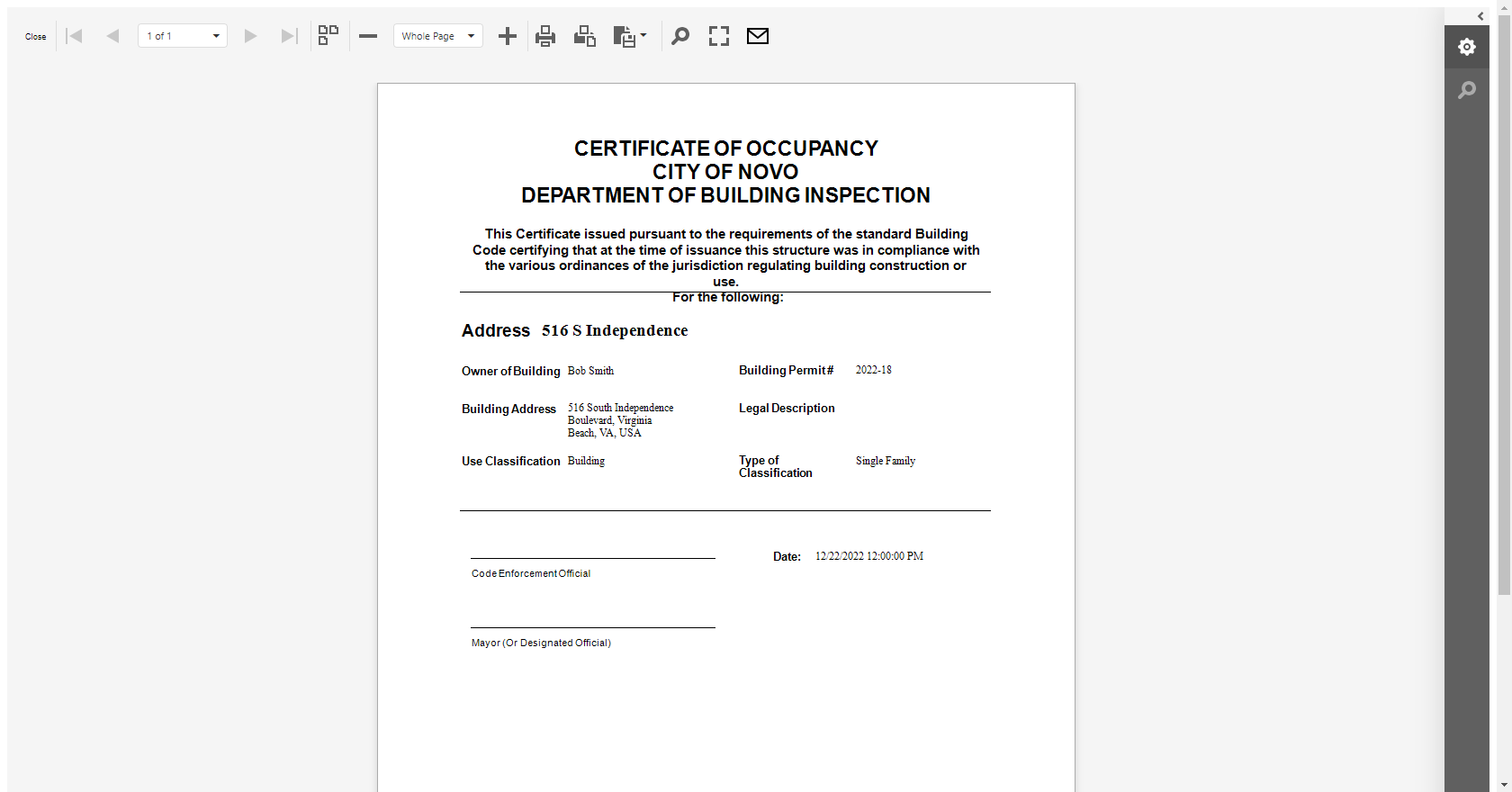 Permit - Certificate of Occupancy