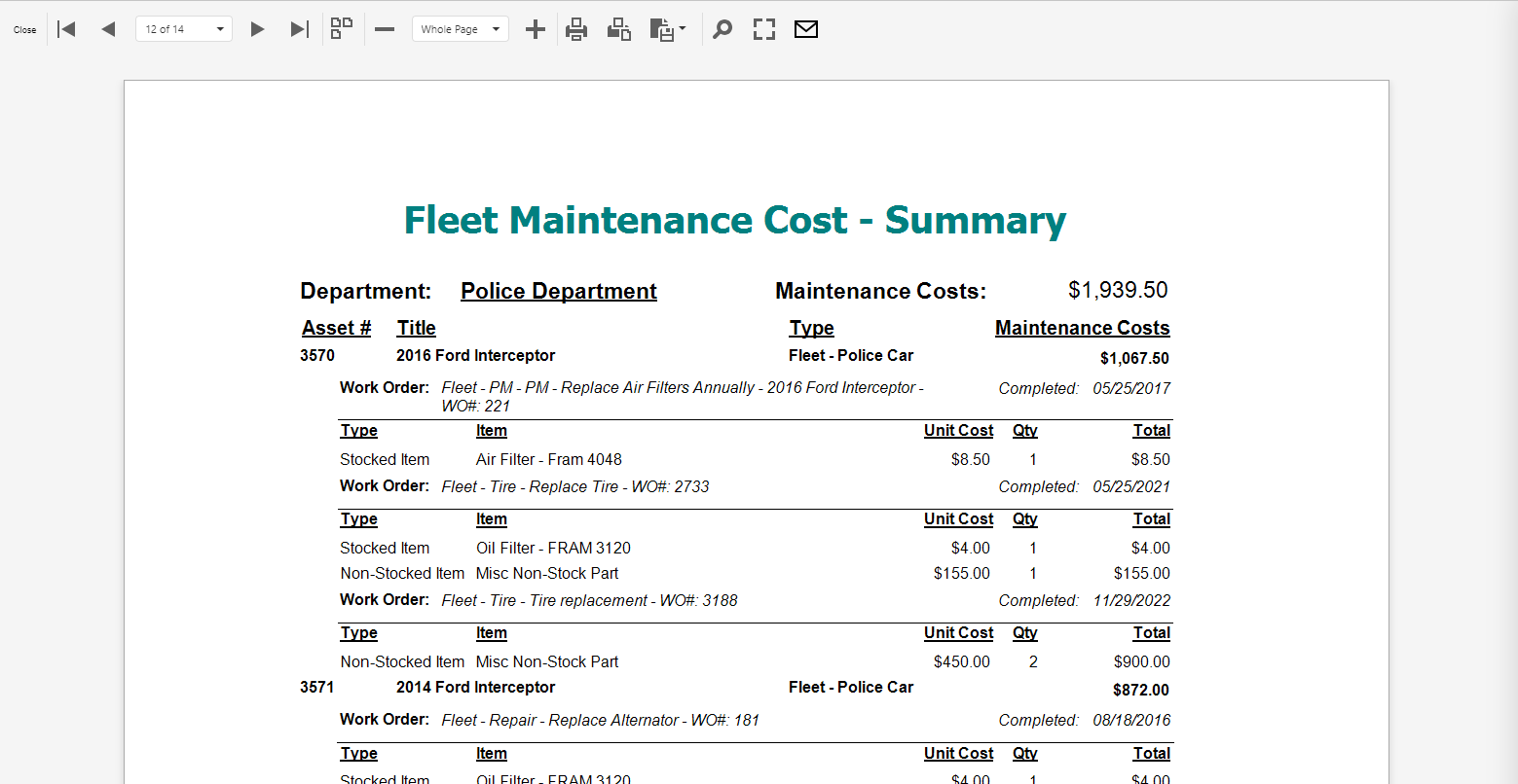 Fleet Cost Reporting By Department
