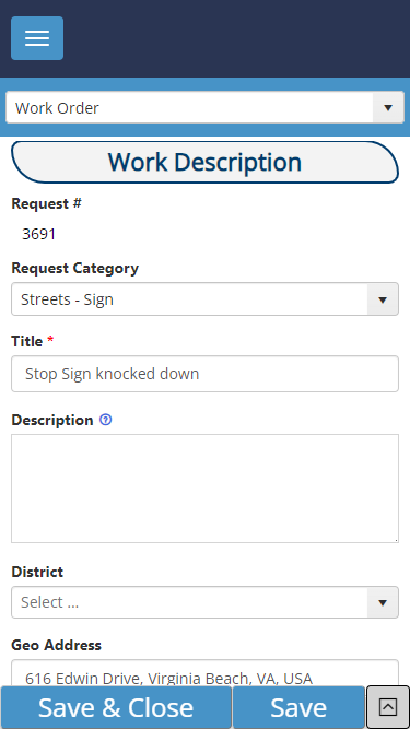 Street maintenance work orders on a mobile device