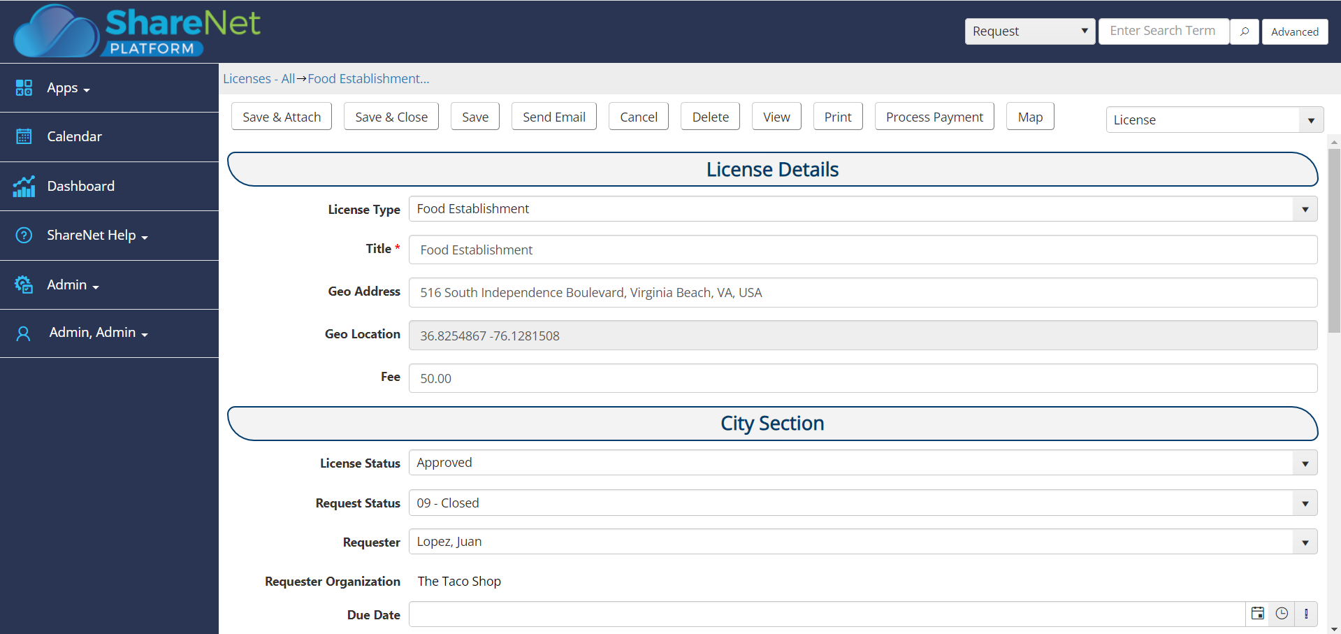 Business License Software - License Form Screenshot