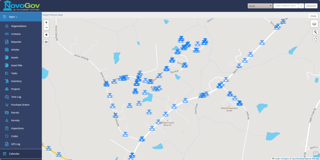 Visual Example of NovoGov GIS Mapping in use within our Water Managment Software