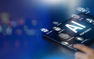 Tablet screen displaying responsible AI principles like transparency, fairness, and compliance, symbolizing the integration of AI in local government operations.